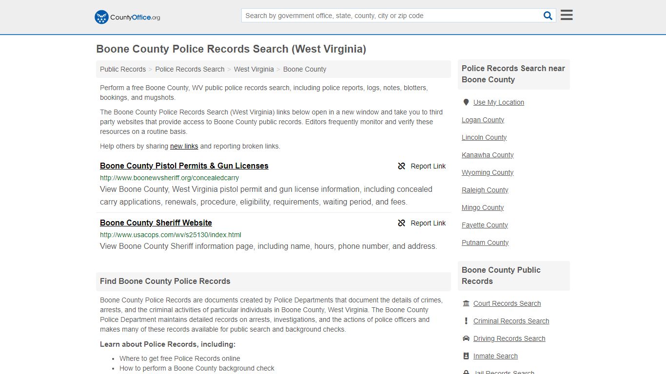 Police Records Search - Boone County, WV (Accidents & Arrest Records)